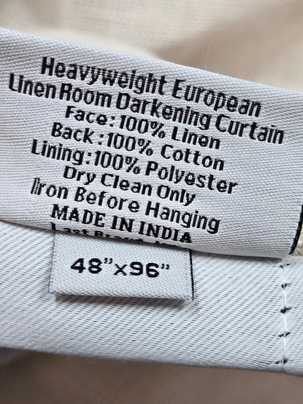 QUINCE Set 2 48x96 Heavyweight European Linen Room Darkening Curtain Sand 0141